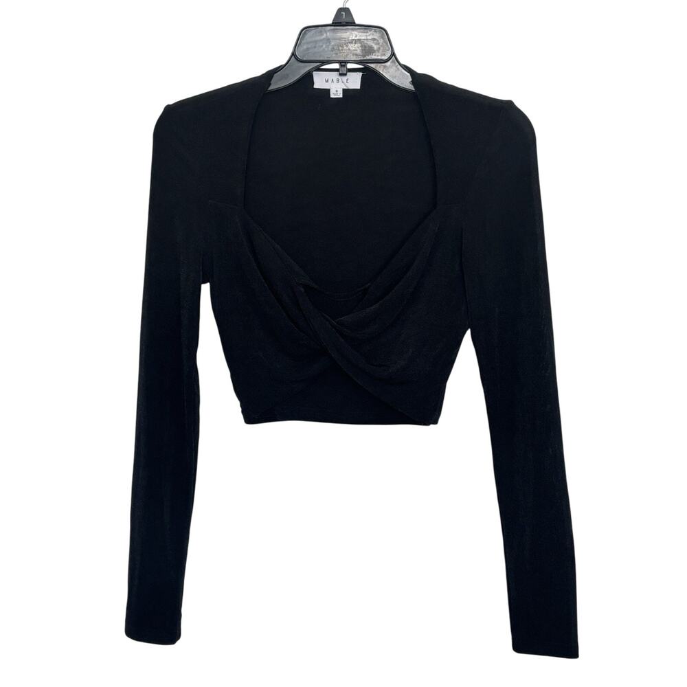 Balletcore Slinky Goth Anthropologie Mable Black Twist Front Crop Top Small
